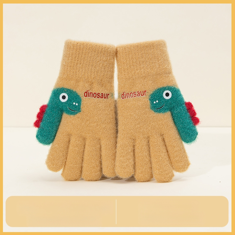 Bērnu ziemas cimdi bez pirkstiem, adīti no akrila, jacquard tehnika, karikatūras raksts, silti