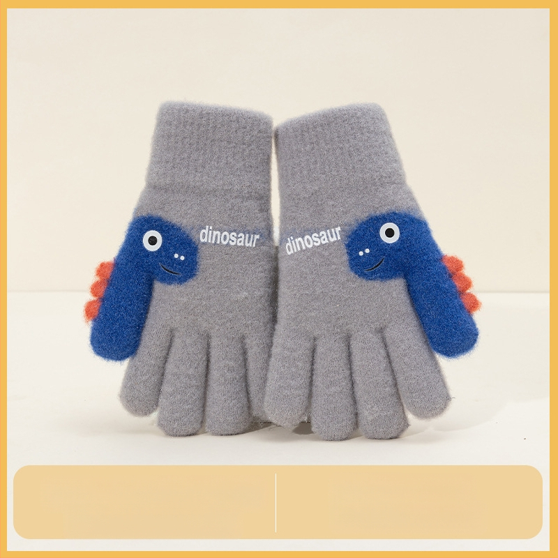 Bērnu ziemas cimdi bez pirkstiem, adīti no akrila, jacquard tehnika, karikatūras raksts, silti