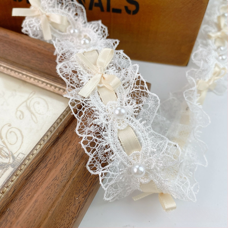 Полиестерна дантела с мъниста и бант за облекло, завеси и занаяти