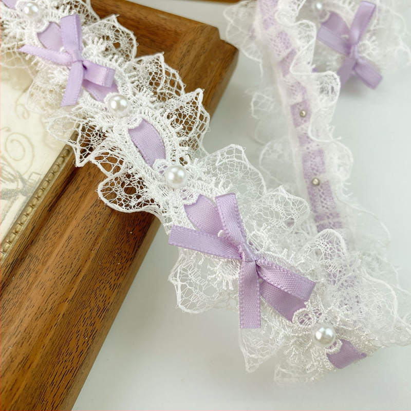 Полиестерна дантела с мъниста и бант за облекло, завеси и занаяти