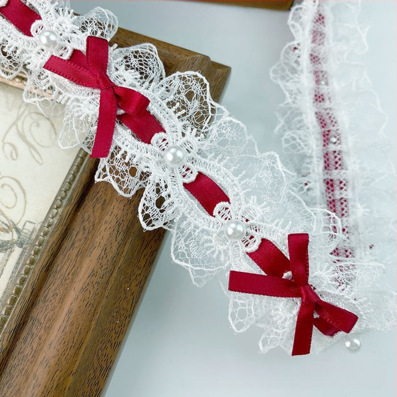 Полиестерна дантела с мъниста и бант за облекло, завеси и занаяти