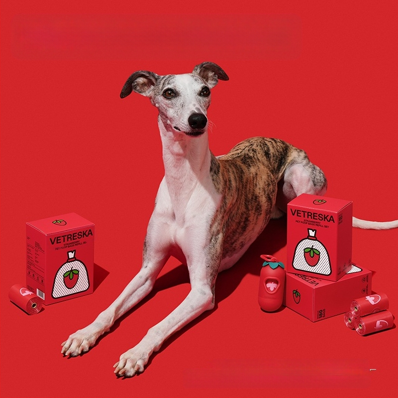 Set de pungi pentru adunarea materiilor fecale, design capsulă de căpșună, îngroșat, portabil, pentru drumeții în aer liber și plimbări cu câinii