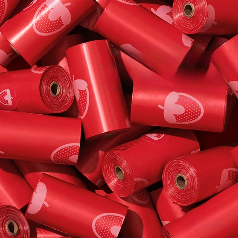 Set de pungi pentru adunarea materiilor fecale, design capsulă de căpșună, îngroșat, portabil, pentru drumeții în aer liber și plimbări cu câinii