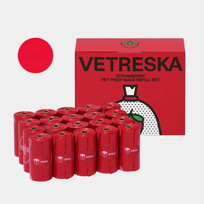 Set de pungi pentru adunarea materiilor fecale, design capsulă de căpșună, îngroșat, portabil, pentru drumeții în aer liber și plimbări cu câinii