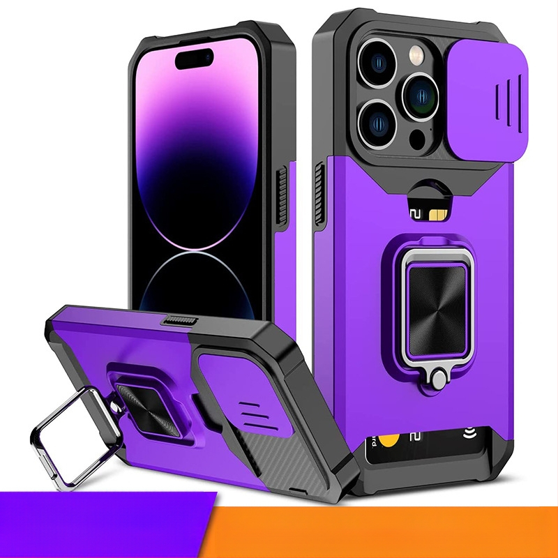 Aizmugurējā vāciņa lieta ar stiprinājumu un kritiena aizsardzību iPhone 11/13/14, TPU+PC ar metāla gredienu, injekcijas formēšana