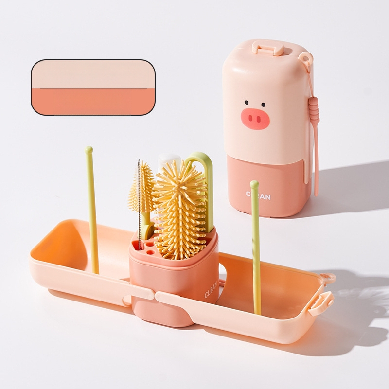 Portatīvs pudelīšu suka komplekts – bērnu pudelīšu tīrīšanas komplekts ar sūkšanas cauruli un daudzfunkcionālo krūzīšu suku | Preces kods: p8xcDJKx • Iepakojums: krāsaina kaste • Ārējā eksporta ekskluzivitāte • Noliktavā