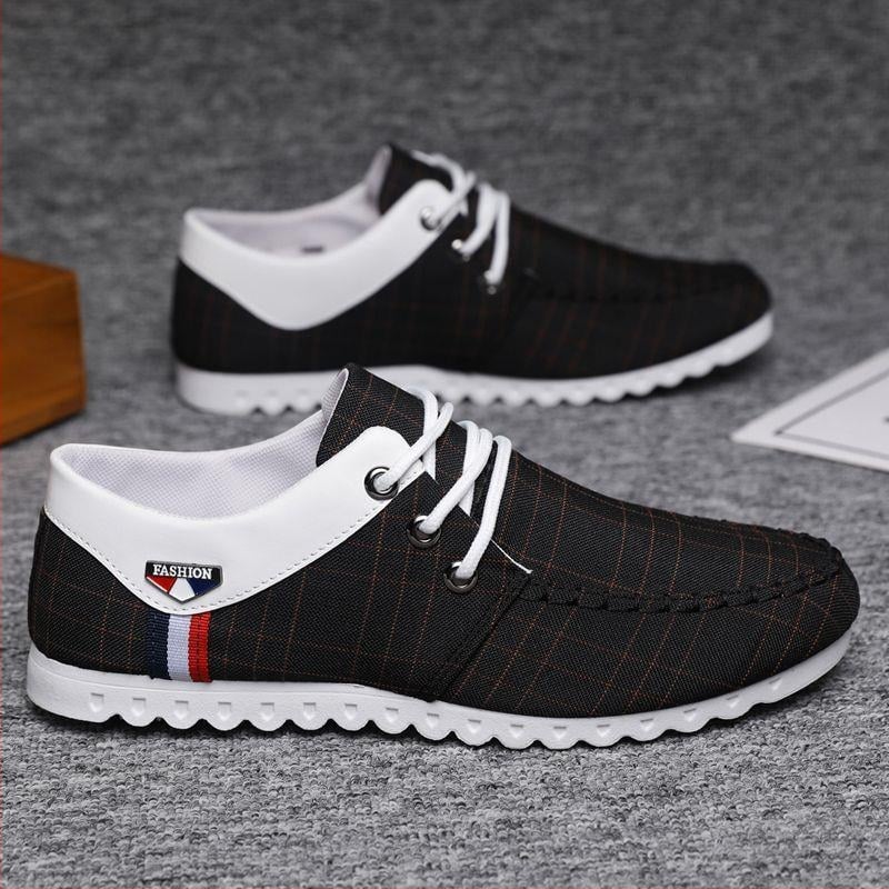 Vīriešu platna sneakers - elpojošs augšējais materiāls, šņorējamas, zems profils, gumijas zole, asas pirksts