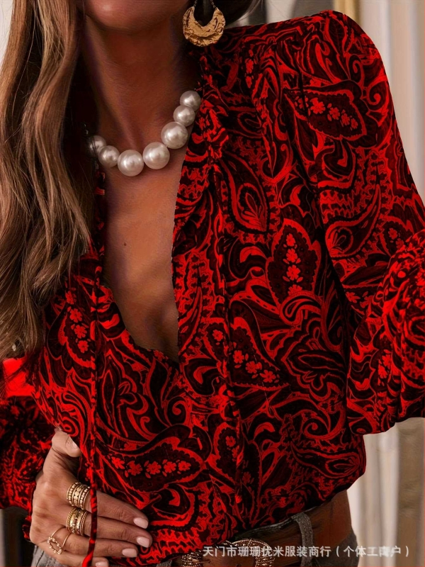 Cămașă cu mâneci lungi, manșete bule, decolteu în V, poliester, stil pulover, model W0027, lungime medie 65–80 cm