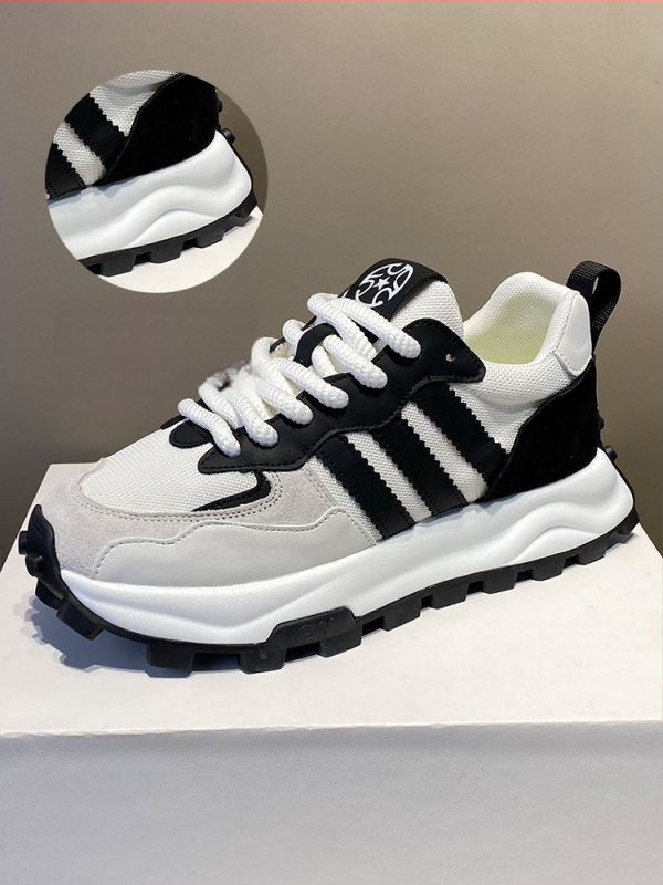 Unisex kasdieniai tinkliniai sportbačiai su mišriomis medžiagomis, apvali nosis, raišteliai, plokščias gumos putų padas