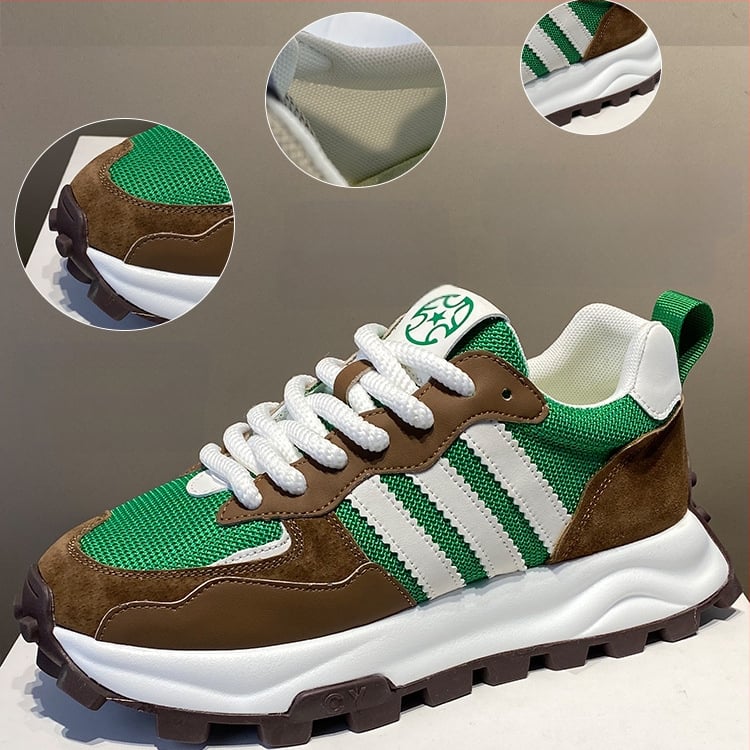 Unisex kasdieniai tinkliniai sportbačiai su mišriomis medžiagomis, apvali nosis, raišteliai, plokščias gumos putų padas