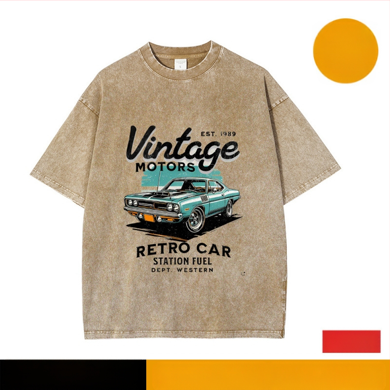 Majica s printom Vintage Motors, digitalni tisak, pamuk, okrugli izrez, kratki rukav