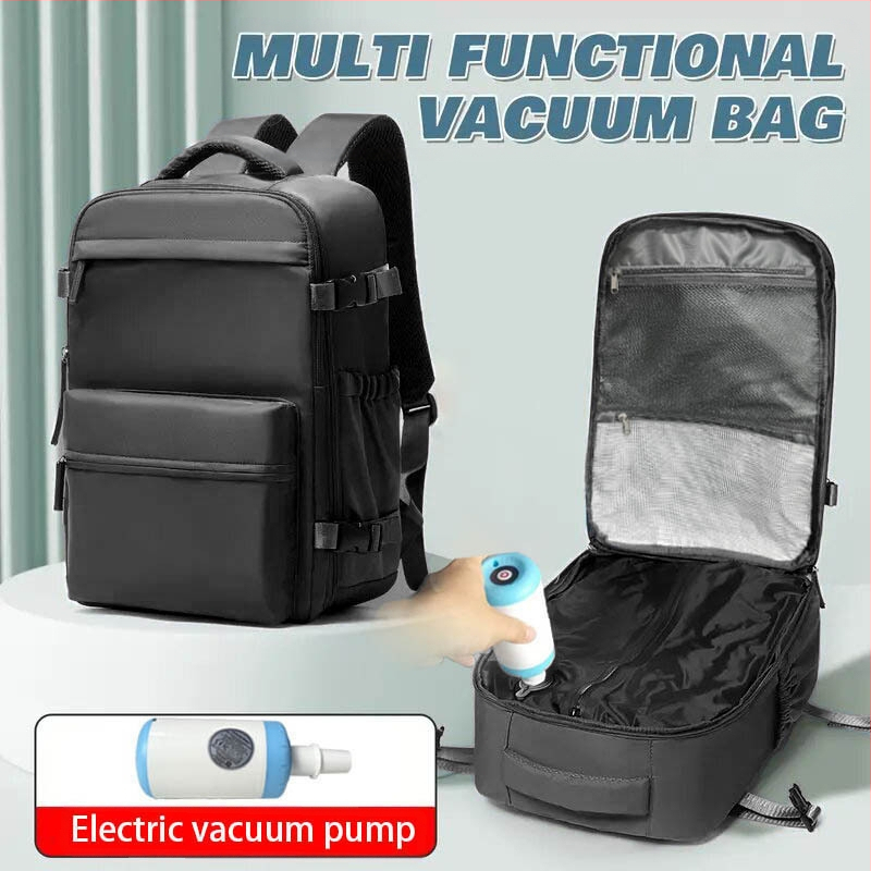 Unisex mugursoma ar vakuuma kompresiju, biznesa ceļojumiem; tilpums 36–55 l; Oxford audums; ūdensizturīgs; der pie 16 collu klēpjdatora