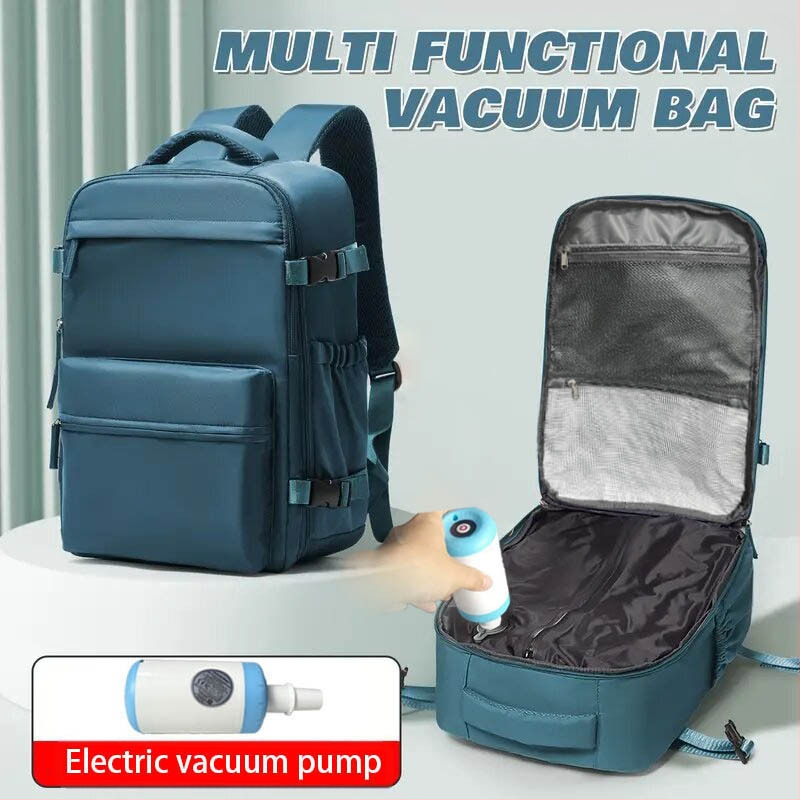 Unisex mugursoma ar vakuuma kompresiju, biznesa ceļojumiem; tilpums 36–55 l; Oxford audums; ūdensizturīgs; der pie 16 collu klēpjdatora