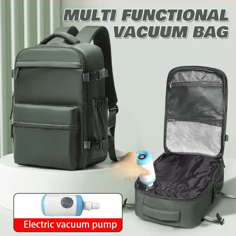 Unisex mugursoma ar vakuuma kompresiju, biznesa ceļojumiem; tilpums 36–55 l; Oxford audums; ūdensizturīgs; der pie 16 collu klēpjdatora