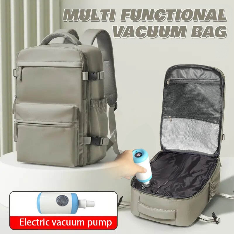 Unisex mugursoma ar vakuuma kompresiju, biznesa ceļojumiem; tilpums 36–55 l; Oxford audums; ūdensizturīgs; der pie 16 collu klēpjdatora