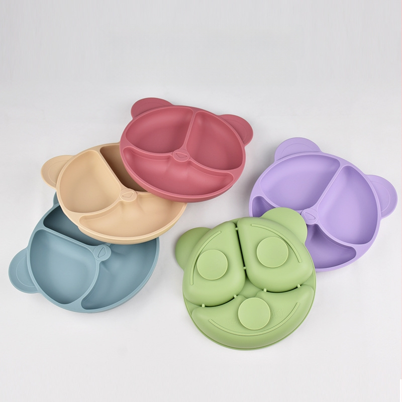 Mate Seal πιάτο από σιλικόνη για παιδιά, πιάτο με θήκες σε σχέδιο αρκούδας, κατάλληλο για τρόφιμα, από 6 μηνών