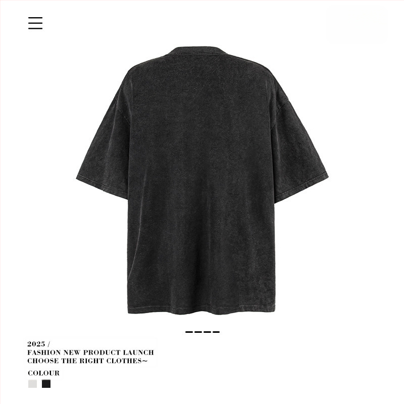 Vintage udobna muška majica, ulični stil, okrugli izrez, kratke rukave, mercerisirana pamuk 96%+