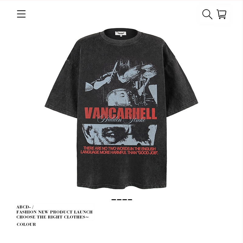 Vintage udobna muška majica, ulični stil, okrugli izrez, kratke rukave, mercerisirana pamuk 96%+