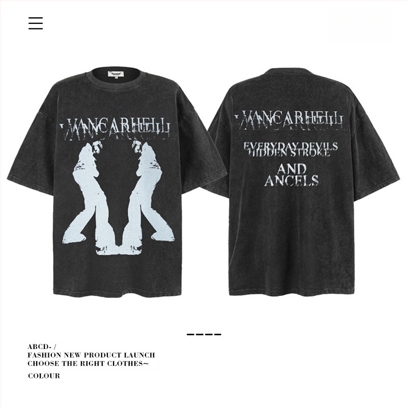 Vintage udobna muška majica, ulični stil, okrugli izrez, kratke rukave, mercerisirana pamuk 96%+