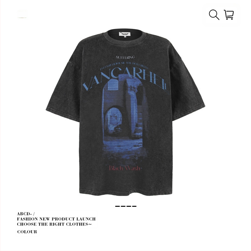 Vintage udobna muška majica, ulični stil, okrugli izrez, kratke rukave, mercerisirana pamuk 96%+