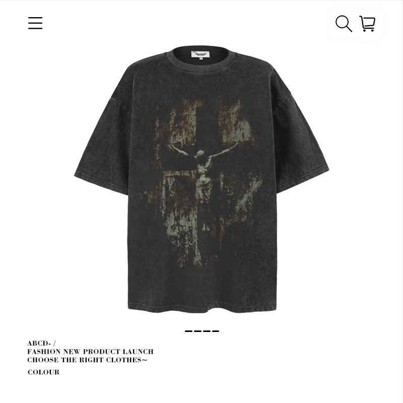 Vintage udobna muška majica, ulični stil, okrugli izrez, kratke rukave, mercerisirana pamuk 96%+