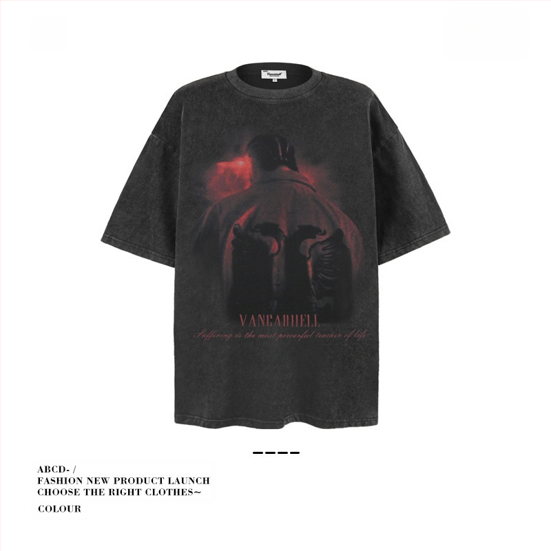 Vintage udobna muška majica, ulični stil, okrugli izrez, kratke rukave, mercerisirana pamuk 96%+