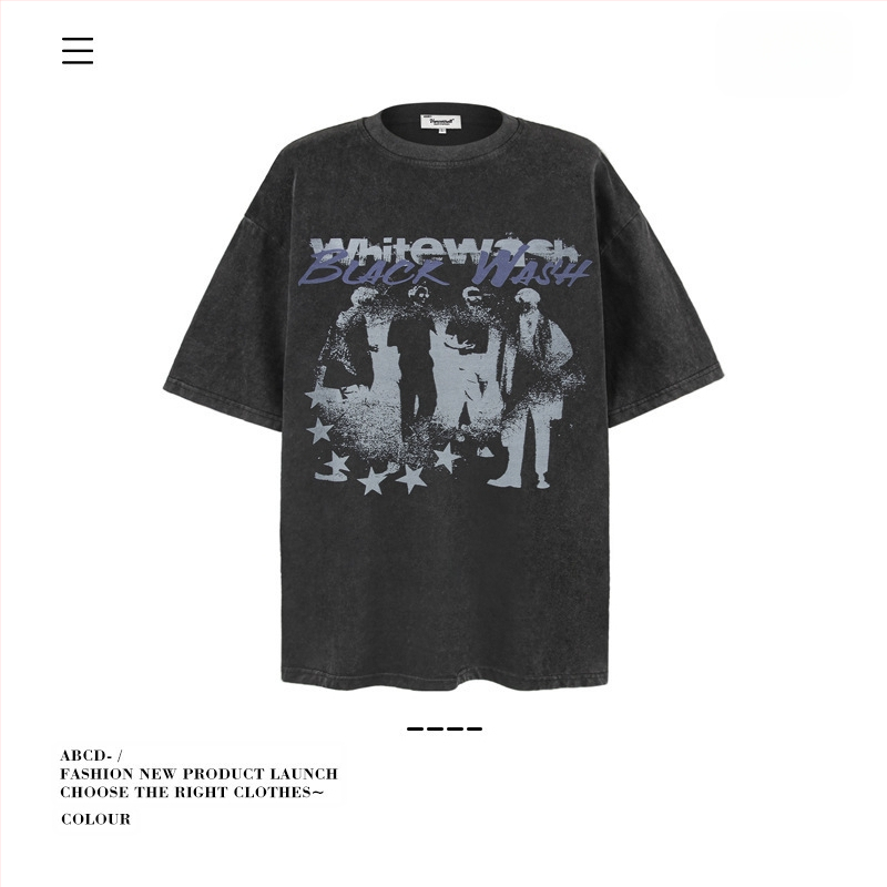 Vintage udobna muška majica, ulični stil, okrugli izrez, kratke rukave, mercerisirana pamuk 96%+