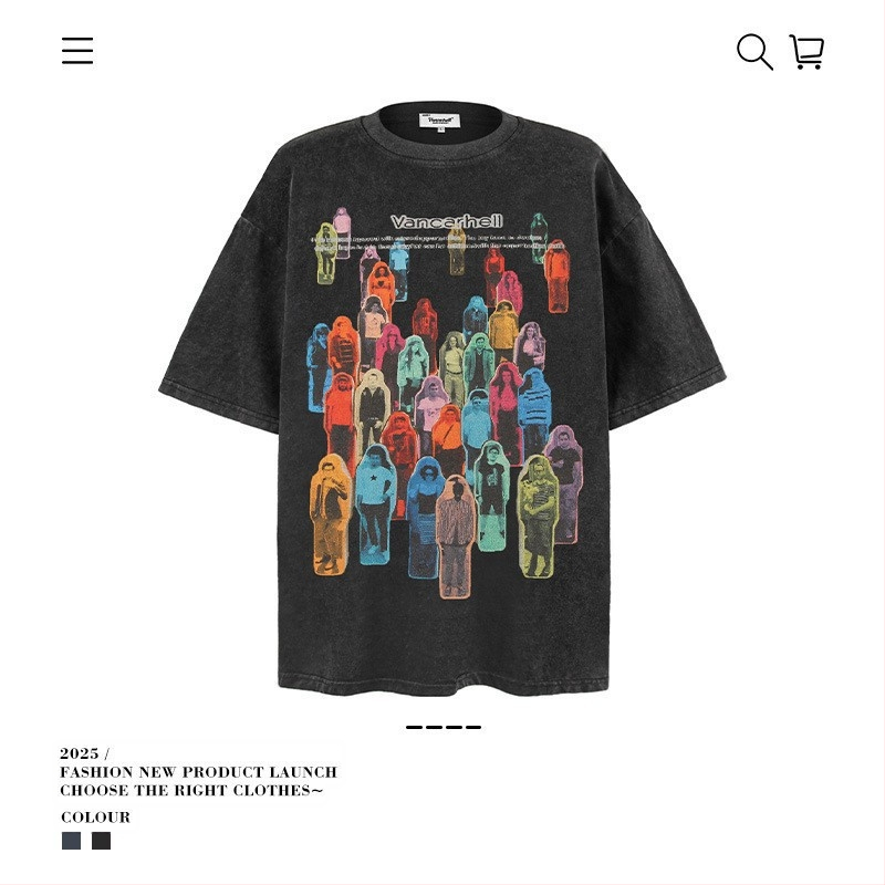 Vintage udobna muška majica, ulični stil, okrugli izrez, kratke rukave, mercerisirana pamuk 96%+