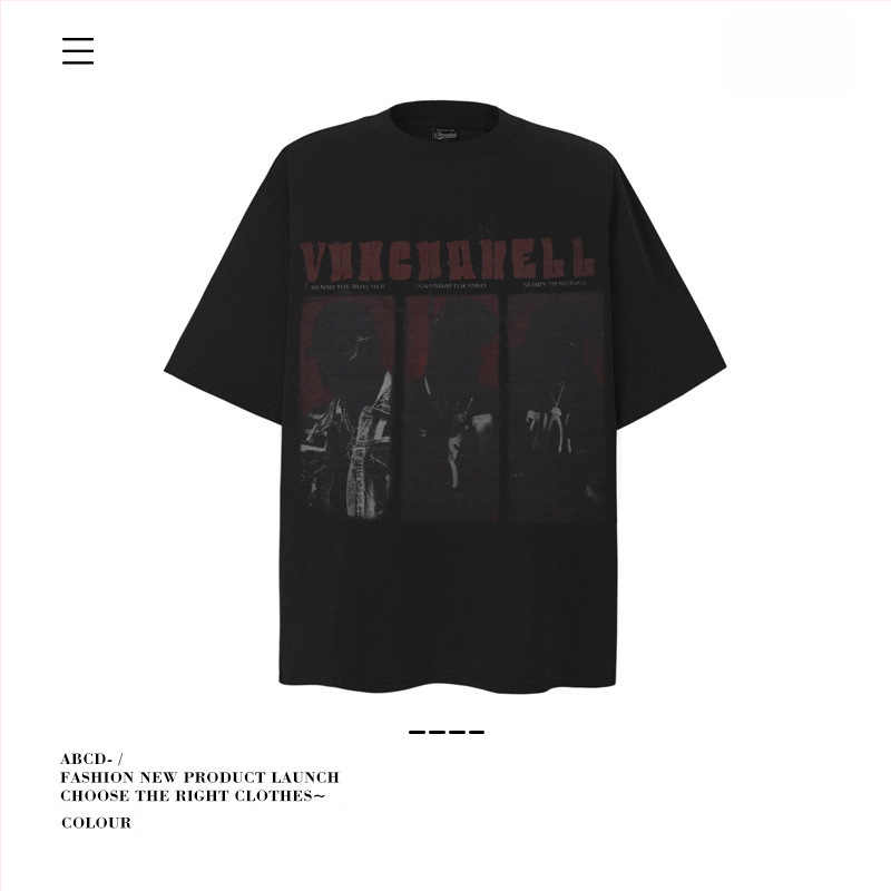 Vintage udobna muška majica, ulični stil, okrugli izrez, kratke rukave, mercerisirana pamuk 96%+