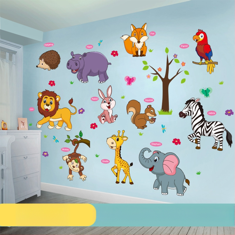 Sienas uzlīme bērnu istabai — karikatūras motīvs, PVC materiāls, ūdensizturīgs, 1 gab., plakans dizains