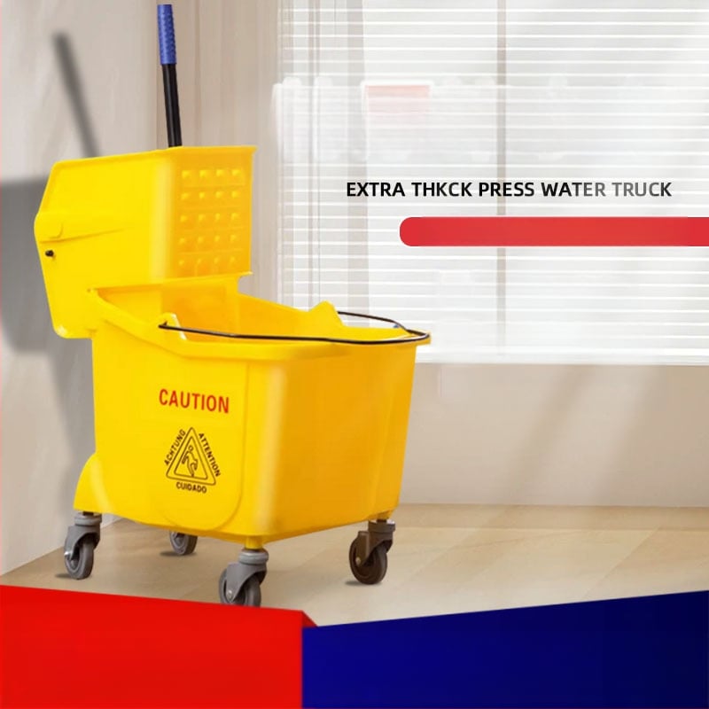 Кофа за моп с въртящ се изцеждащ механизъм; памучна нишка за моп; пластмасова пръчка за моп; изцеждане 80–90%; товароподемност под 10 кг