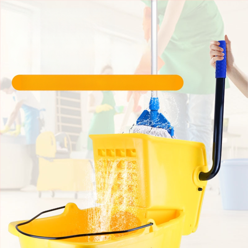 Кофа за моп с въртящ се изцеждащ механизъм; памучна нишка за моп; пластмасова пръчка за моп; изцеждане 80–90%; товароподемност под 10 кг