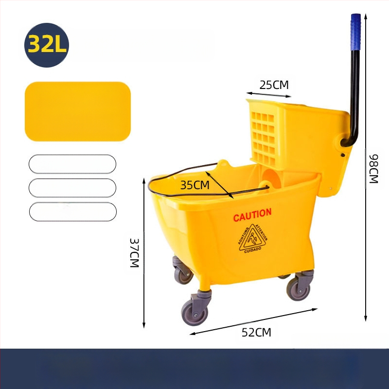 Кофа за моп с въртящ се изцеждащ механизъм; памучна нишка за моп; пластмасова пръчка за моп; изцеждане 80–90%; товароподемност под 10 кг