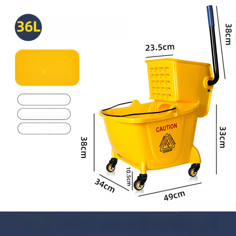 Кофа за моп с въртящ се изцеждащ механизъм; памучна нишка за моп; пластмасова пръчка за моп; изцеждане 80–90%; товароподемност под 10 кг