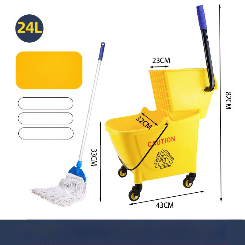 Кофа за моп с въртящ се изцеждащ механизъм; памучна нишка за моп; пластмасова пръчка за моп; изцеждане 80–90%; товароподемност под 10 кг