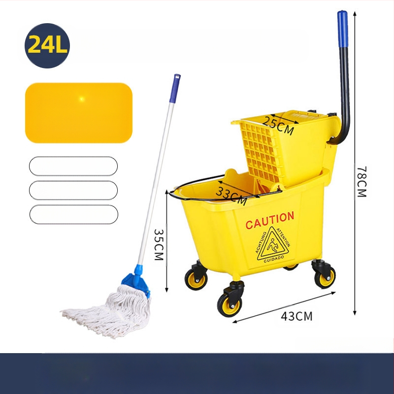 Кофа за моп с въртящ се изцеждащ механизъм; памучна нишка за моп; пластмасова пръчка за моп; изцеждане 80–90%; товароподемност под 10 кг