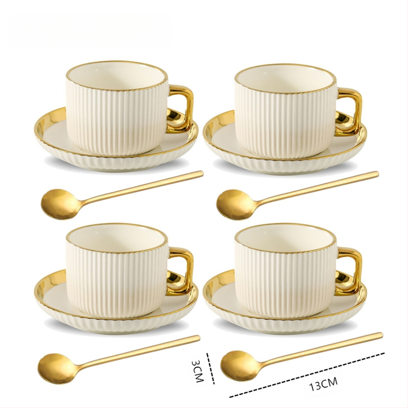 Kafas krūžu un apakštasīšu komplekts, keramika, latte-art detaļas, mūsdienīgs minimālisms, 12 daļu komplekts 6 personām, ar drukātu logotipu