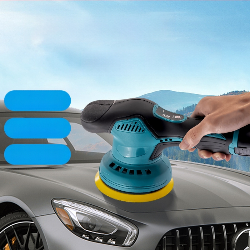 Портативен полиращ и восъчен апарат за автомобилно детайлиране, с 12V литиева батерия, вертикална работа, 2800–5000 об./мин, включва плоски и вълнообразни дискове, вълнен диск и шкурка