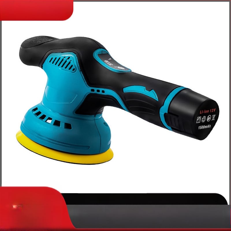 Портативен полиращ и восъчен апарат за автомобилно детайлиране, с 12V литиева батерия, вертикална работа, 2800–5000 об./мин, включва плоски и вълнообразни дискове, вълнен диск и шкурка