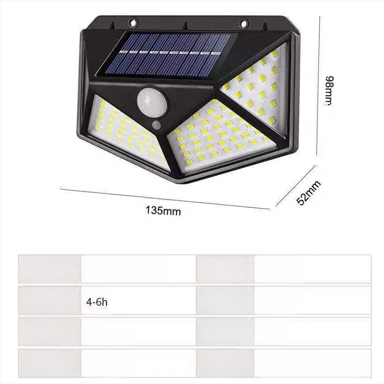 Соларна външна стенна лампа, четиристранно осветяване, IP65, 5W, 3.7V