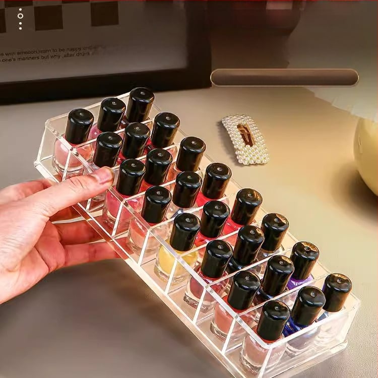 Stolna kutija za lak za nokte – 8 pretinaca, PS materijal, s pregradama, prozirna, kapacitet 1 L