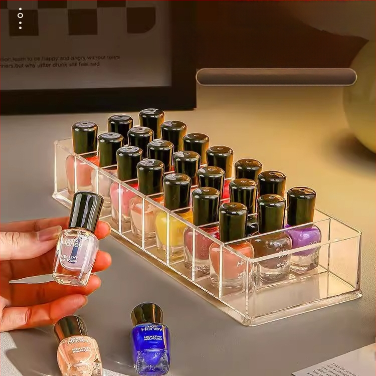 Stolna kutija za lak za nokte – 8 pretinaca, PS materijal, s pregradama, prozirna, kapacitet 1 L