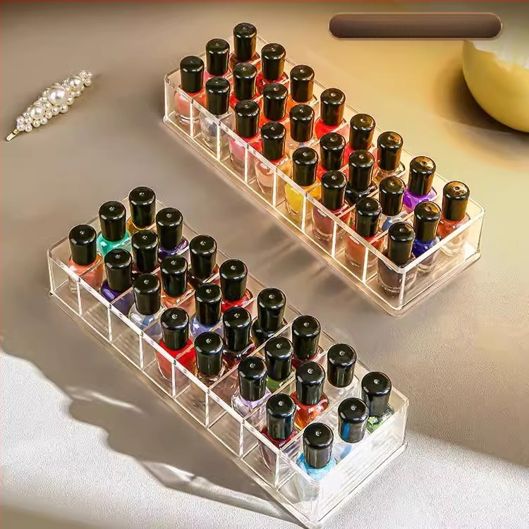 Stolna kutija za lak za nokte – 8 pretinaca, PS materijal, s pregradama, prozirna, kapacitet 1 L