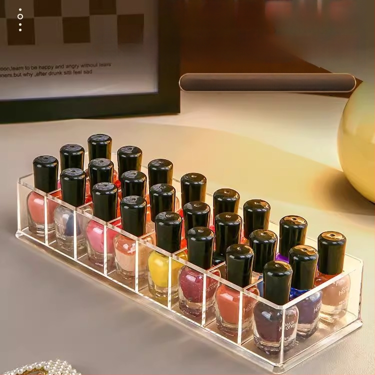 Stolna kutija za lak za nokte – 8 pretinaca, PS materijal, s pregradama, prozirna, kapacitet 1 L