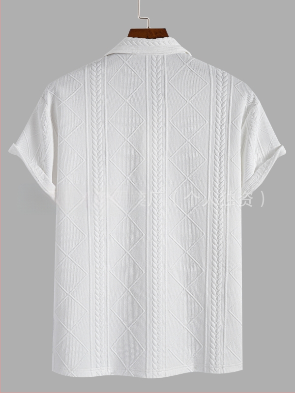 Geometriai mintázatú kötött polo ing, lélegző poliészter, Turn-Down gallér, fél nyitott placket, rövid ujjú