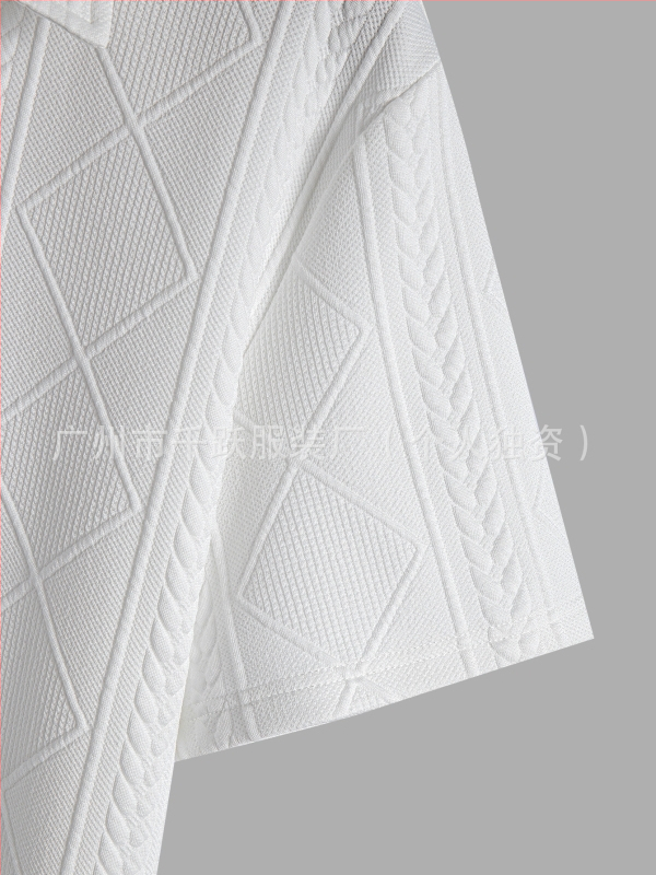 Geometriai mintázatú kötött polo ing, lélegző poliészter, Turn-Down gallér, fél nyitott placket, rövid ujjú