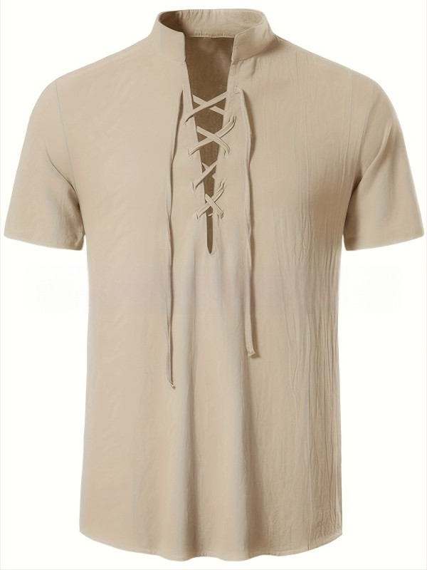 Muška košulja sa stojećim ovratnikom i poluotvorenim kopčama, prozračni poliester, udoban kroj, ljeto 2025