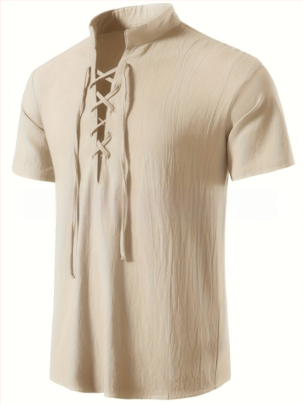 Muška košulja sa stojećim ovratnikom i poluotvorenim kopčama, prozračni poliester, udoban kroj, ljeto 2025