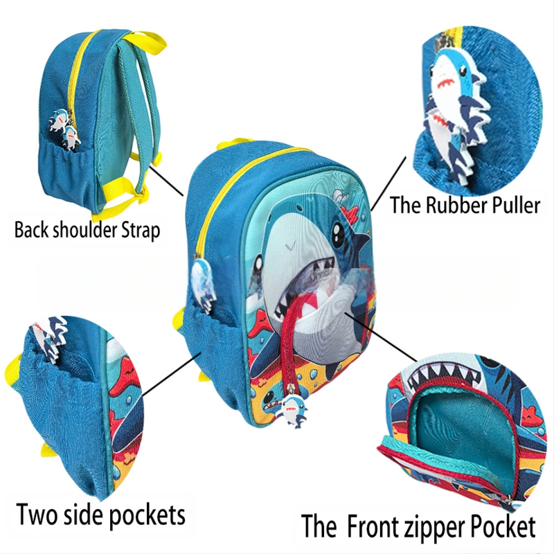 Rucsac pentru copii de grădiniță, imprimeu rechin, din stofă Oxford, respirabil și rezistent la uzură, bretele curbate