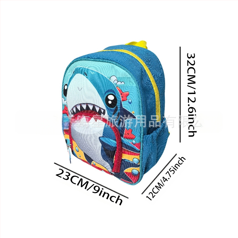 Rucsac pentru copii de grădiniță, imprimeu rechin, din stofă Oxford, respirabil și rezistent la uzură, bretele curbate